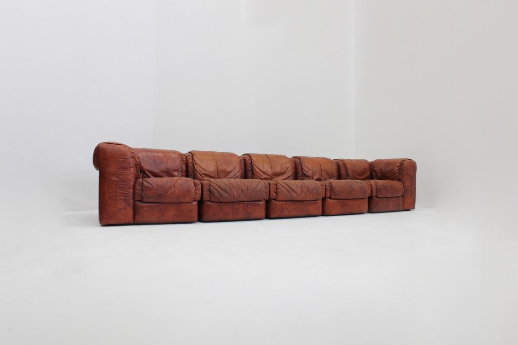 Vintage Italiaanse Seven Salotti Modulaire Sofa in leder, Antiek en Kunst, Antiek | Meubels | Stoelen en Sofa's, Ophalen of Verzenden