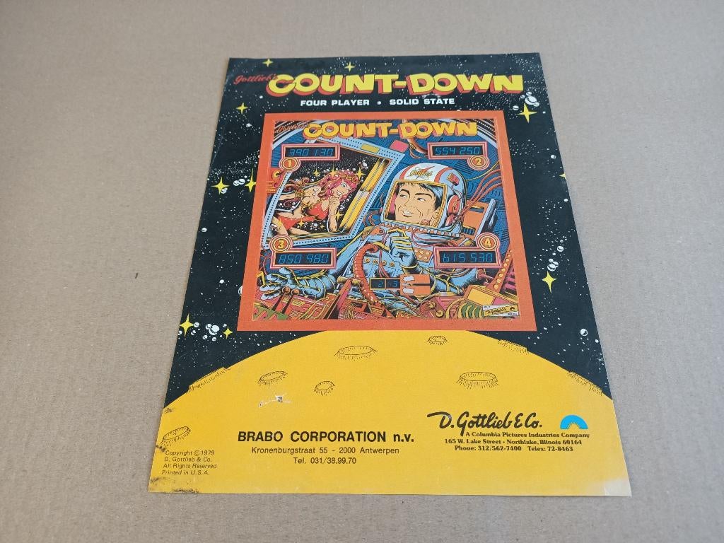 Flyer: Gottlieb Count-Down (1979) Flipperkast, Verzamelen, Automaten | Flipperkasten, Verzenden, Flipperkast, Gottlieb