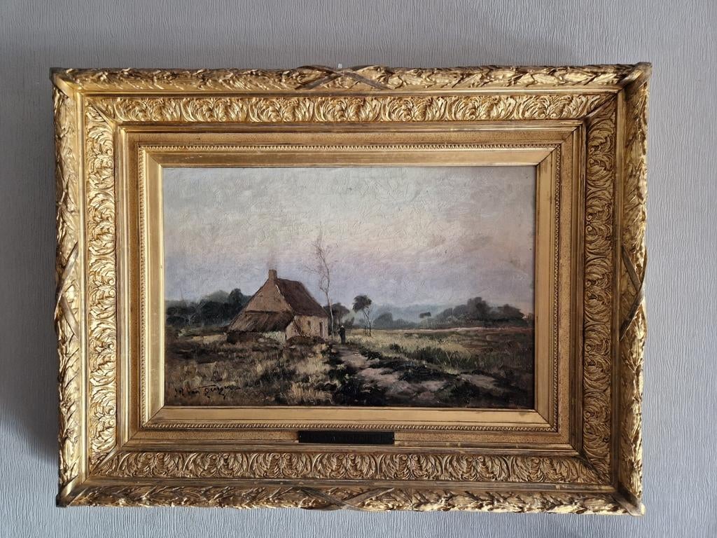 Antiek schilderij Jos van Genegen in vergulde kader, Enlèvement