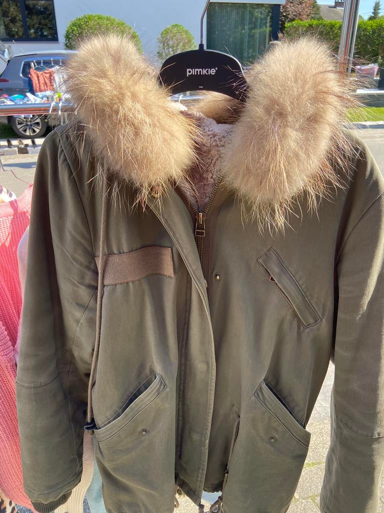 Groene parka jas met pels, Ophalen, Zo goed als nieuw