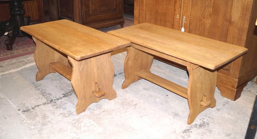 2 identieke antieke boeren salontafels in blanke eik 100x49, Ophalen