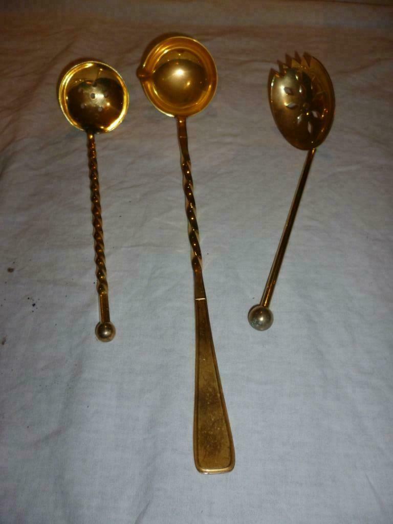 3 vergulde oude lepels décoratieve lepels servies keuken, Ophalen of Verzenden, Gebruikt