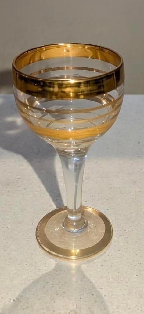 Set van 6 vintage shotglazen met gouden decor, Ophalen of Verzenden