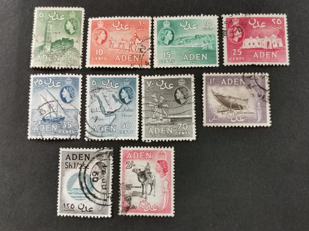 Aden Britse kolonie 1953 - Koningin Elisabeth II en zichten, Ophalen of Verzenden, Gestempeld, Midden-Oosten