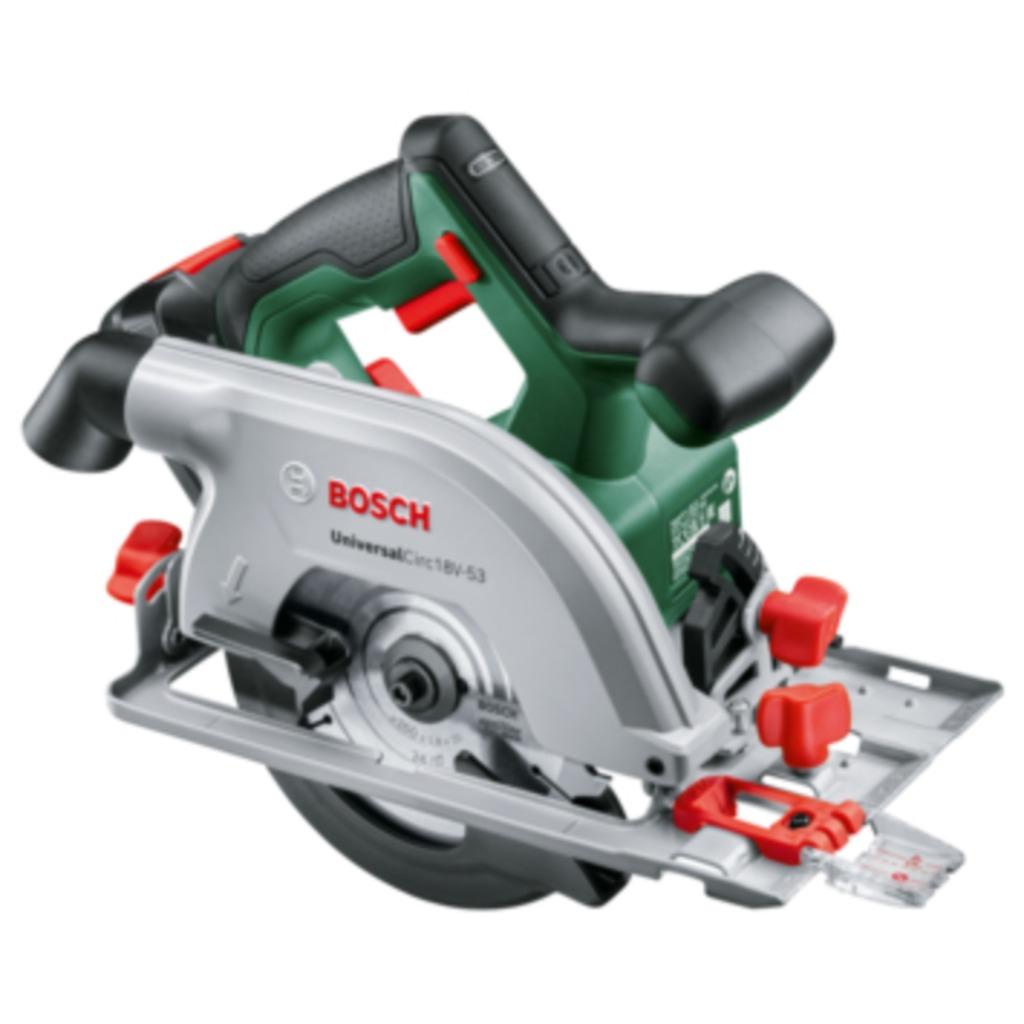 Bosch 18V cirkelzaag UniversalCirc 53mm + 2.5ah accu, Ophalen, Cirkelzaag, Nieuw, 30 tot 70 mm
