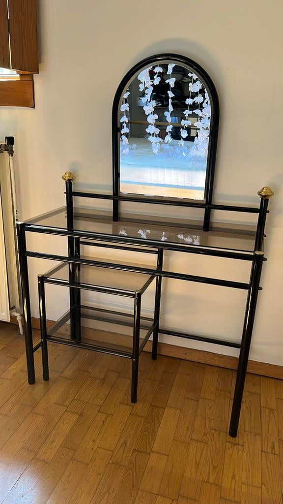 Table miroir + en verre table d'appoint Hollywood Regency, Comme neuf, Enlèvement, 100 à 150 cm, Hollywood Regency