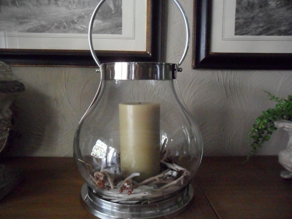 landelijk windlicht verzilverd, Huis en Inrichting, Woonaccessoires | Kandelaars en Kaarsen, Ophalen of Verzenden, Zo goed als nieuw