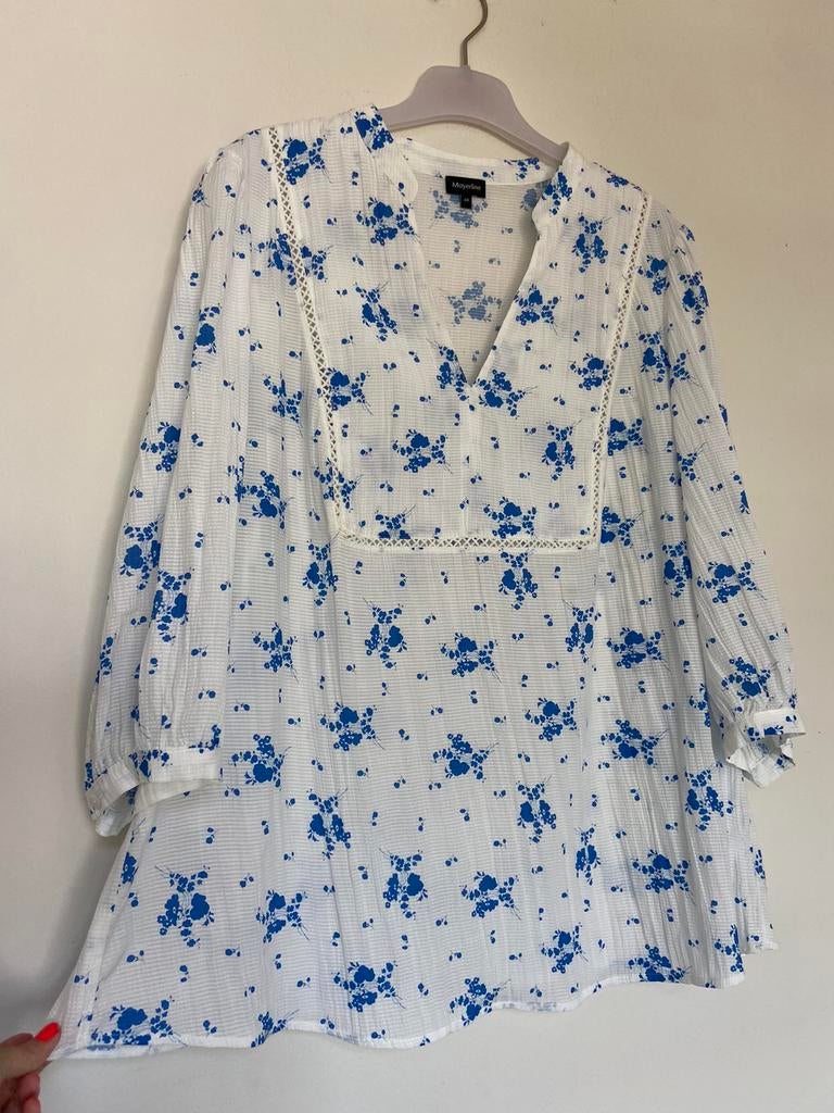 Blouse wit blauw van Mayerline 48, Kleding | Dames, Ophalen, Zo goed als nieuw, Maat 46/48 (XL) of groter, Blauw