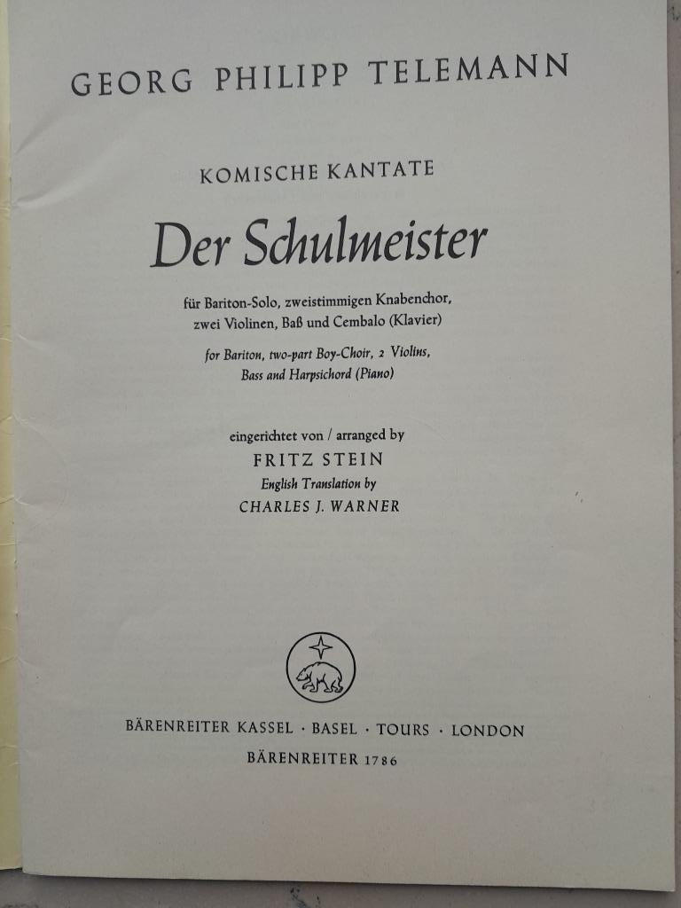 DER  SHULMEISTER    G.Ph.Telemann   (komiche kantate), Livres, Musique, Comme neuf, Enlèvement ou Envoi