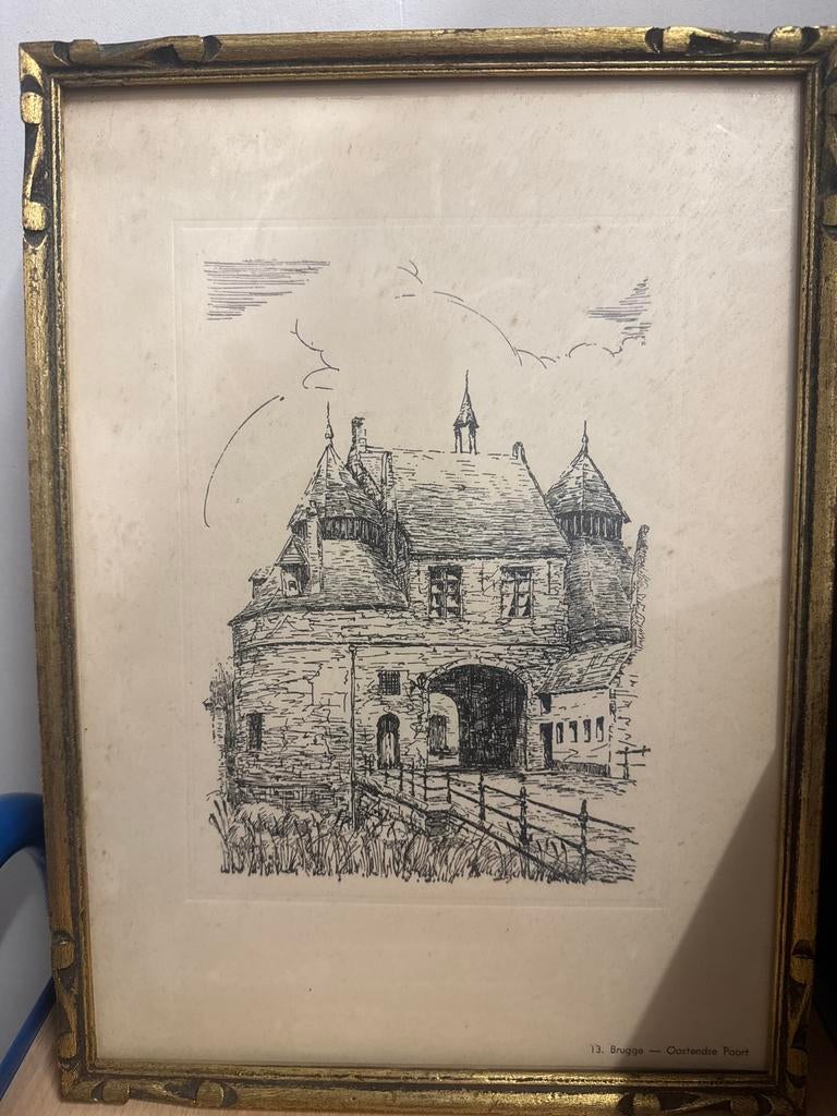 Vintage prent – Brugge “Oostendse Poort” – genummerde reeks, Antiek en Kunst, Kunst | Tekeningen en Fotografie, Ophalen of Verzenden