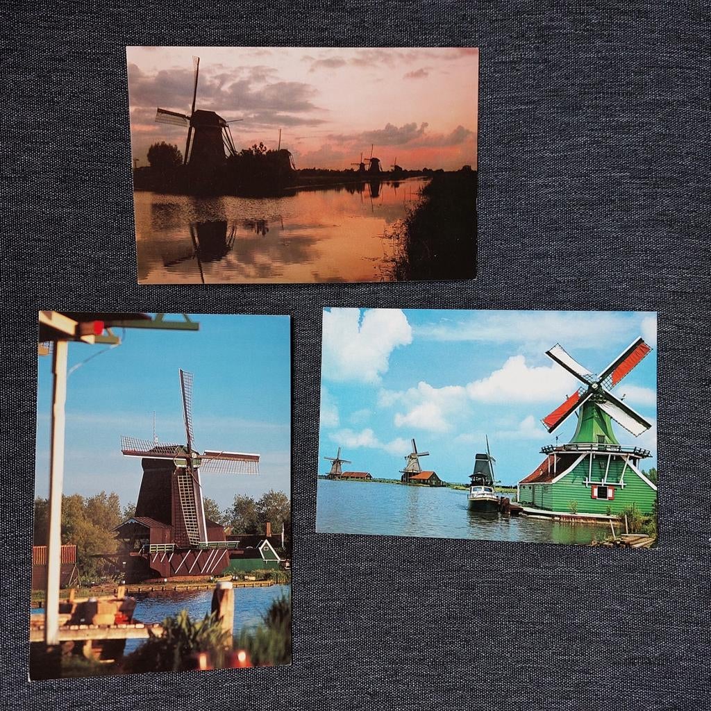 3 postkaarten: molens in Nederland (niet beschreven), Verzamelen, Ophalen of Verzenden