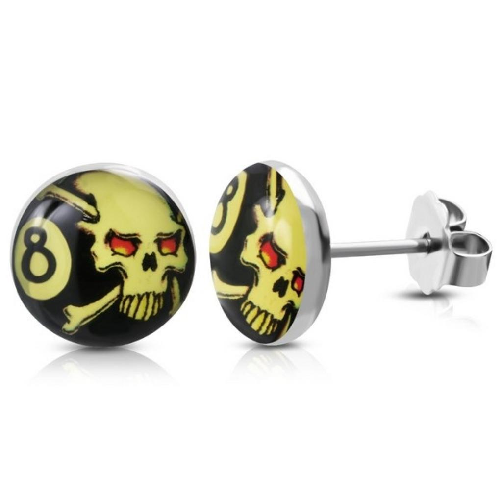 Number Eight Crossbones Skull oorbellen in staal - 10 mm, Ophalen of Verzenden, Nieuw, Overige materialen, Knopjes of Stekers