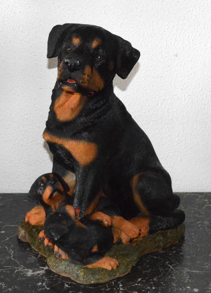 Rottweiler avec statue de chiot 40 cm, Enlèvement ou Envoi, Comme neuf, Animal