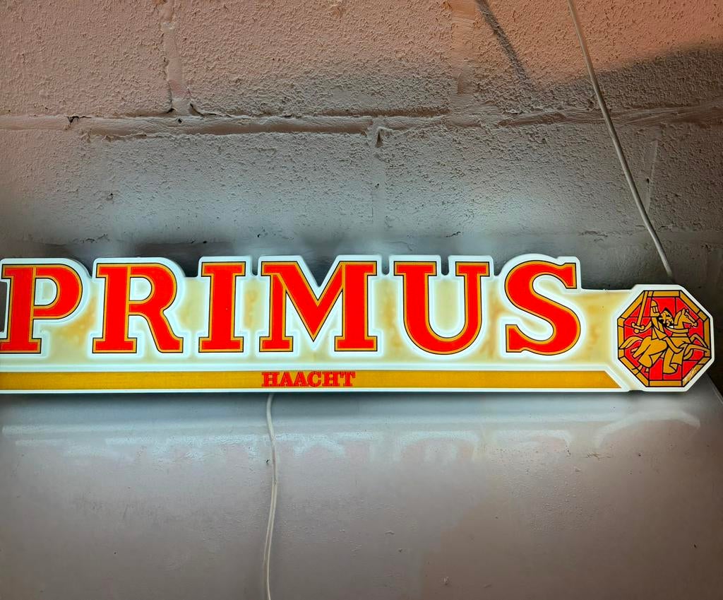 PRIMUS lichtreclame – Haacht – werkend – vintage bierbord, Ophalen of Verzenden, Zo goed als nieuw, Lichtbak of (neon) lamp