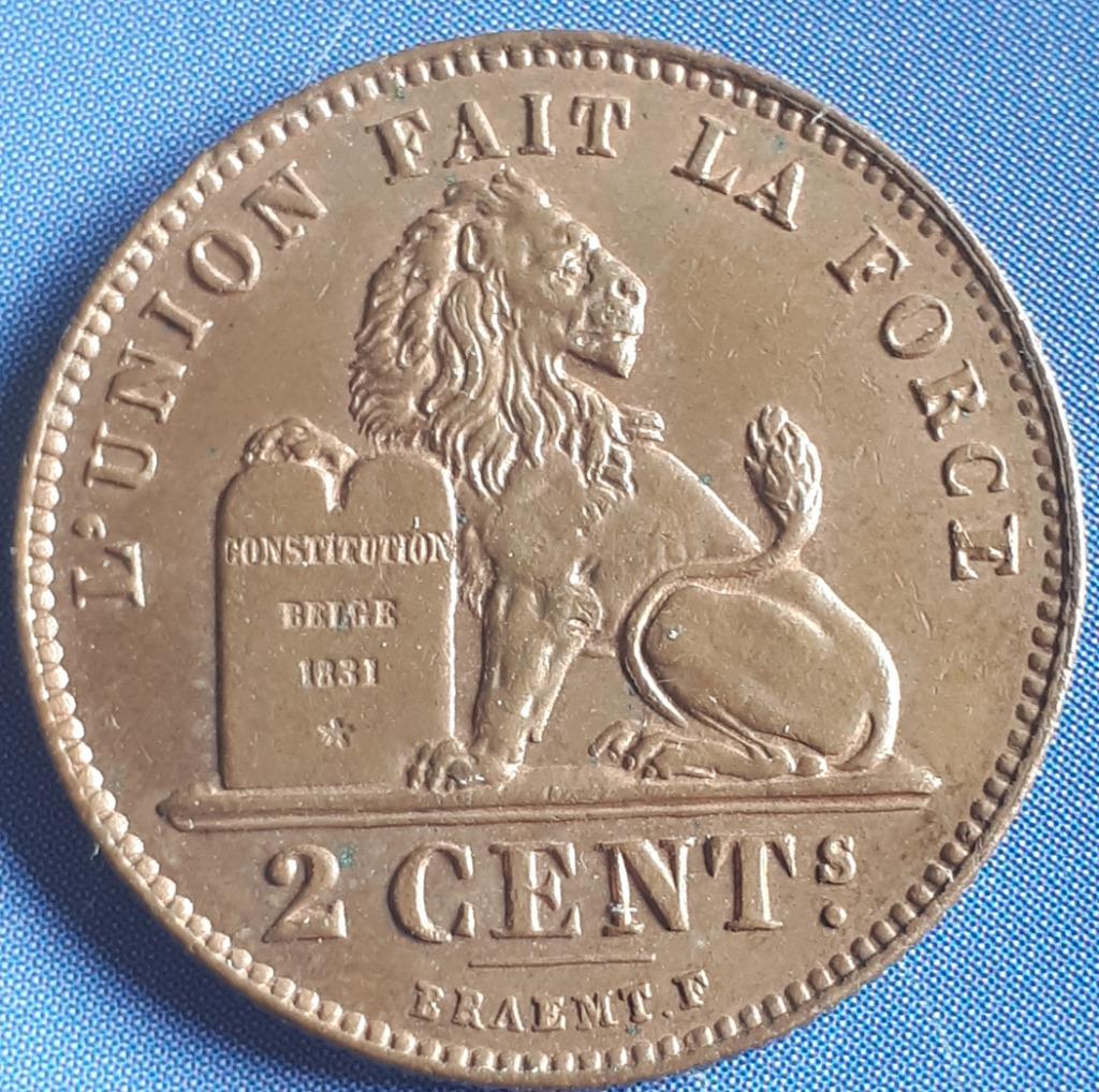 BELGIUM : 2 CENTIMES 1912 FR KM 64 VERY NICE UNC, Ophalen of Verzenden, Brons, Losse munt