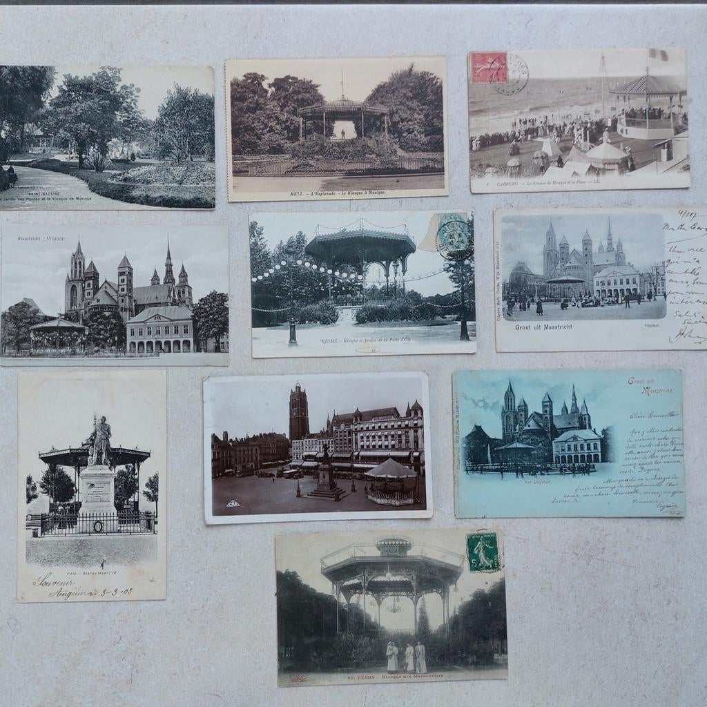 Lot oude postkaarten met kiosken, Ophalen of Verzenden