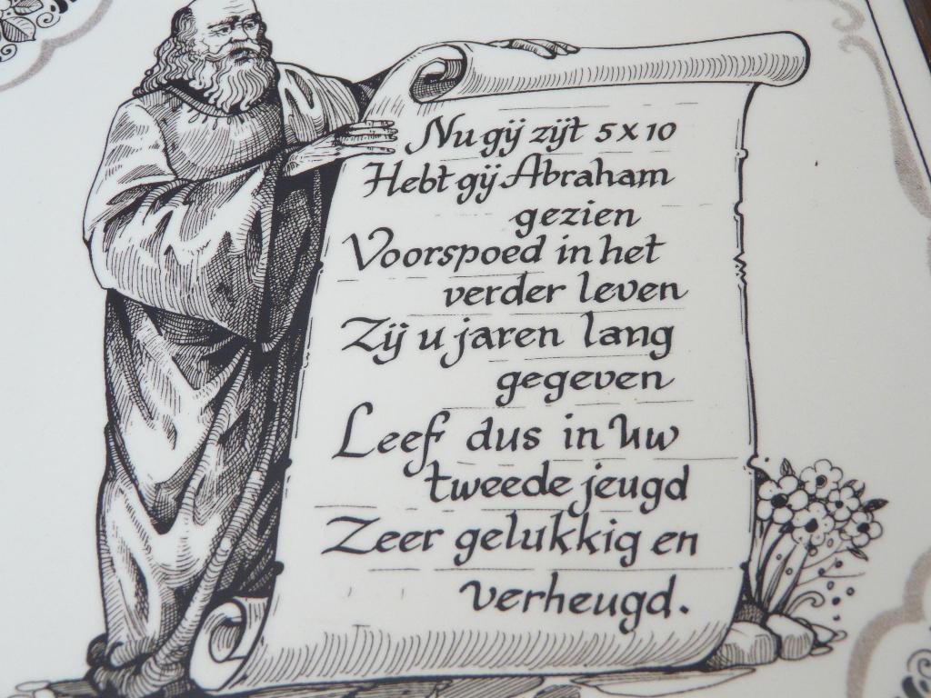Vintage tegeltje met spreuk voor 50 jarige man " Abraham", Ophalen