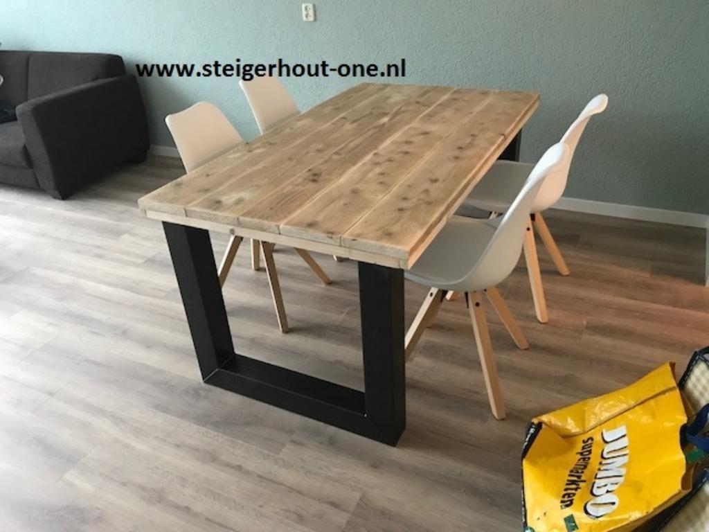 eettafel Steigerhout Indusrielle poten Gratis Levering, Huis en Inrichting, Ophalen of Verzenden, Nieuw