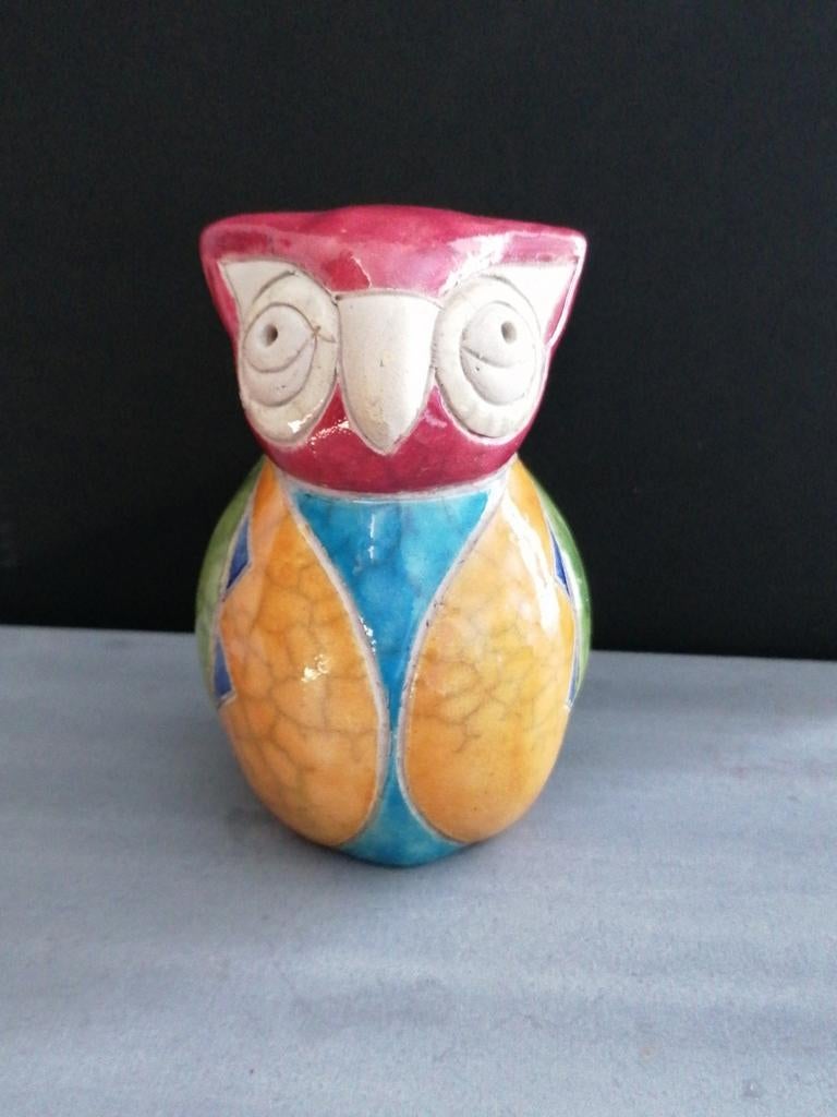 Beeldje uil in Raku, Zuid-Afrika. H 11 cm. Bieden vanaf €10, Enlèvement ou Envoi