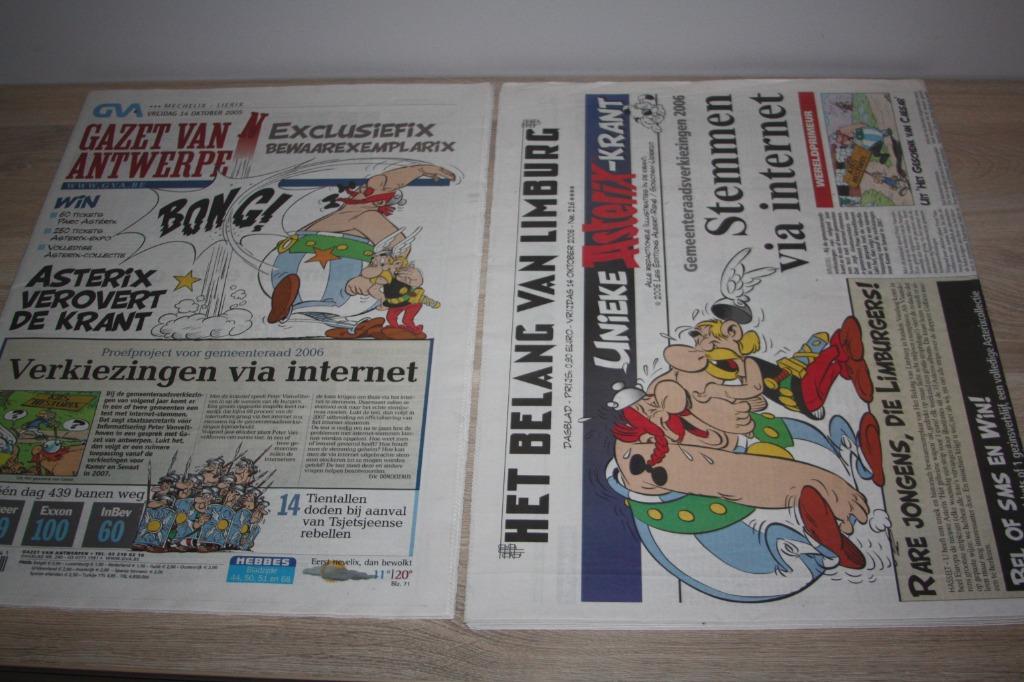 2x unieke Asterix- krant , GVA en HBVL 2005, als nieuw, Ophalen of Verzenden, Asterix en Obelix, Zo goed als nieuw, Overige typen