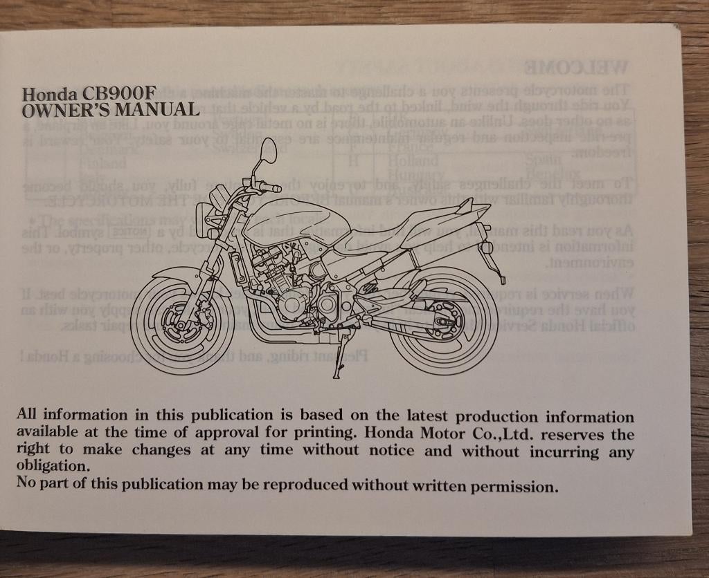 Manuel du propriétaire d'origine de la Honda CB900F, Motos, Envoi, Honda