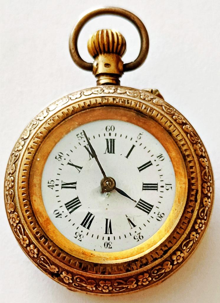 Montre de poche dame mécanique en argent doré + métal, Enlèvement ou Envoi, Utilisé