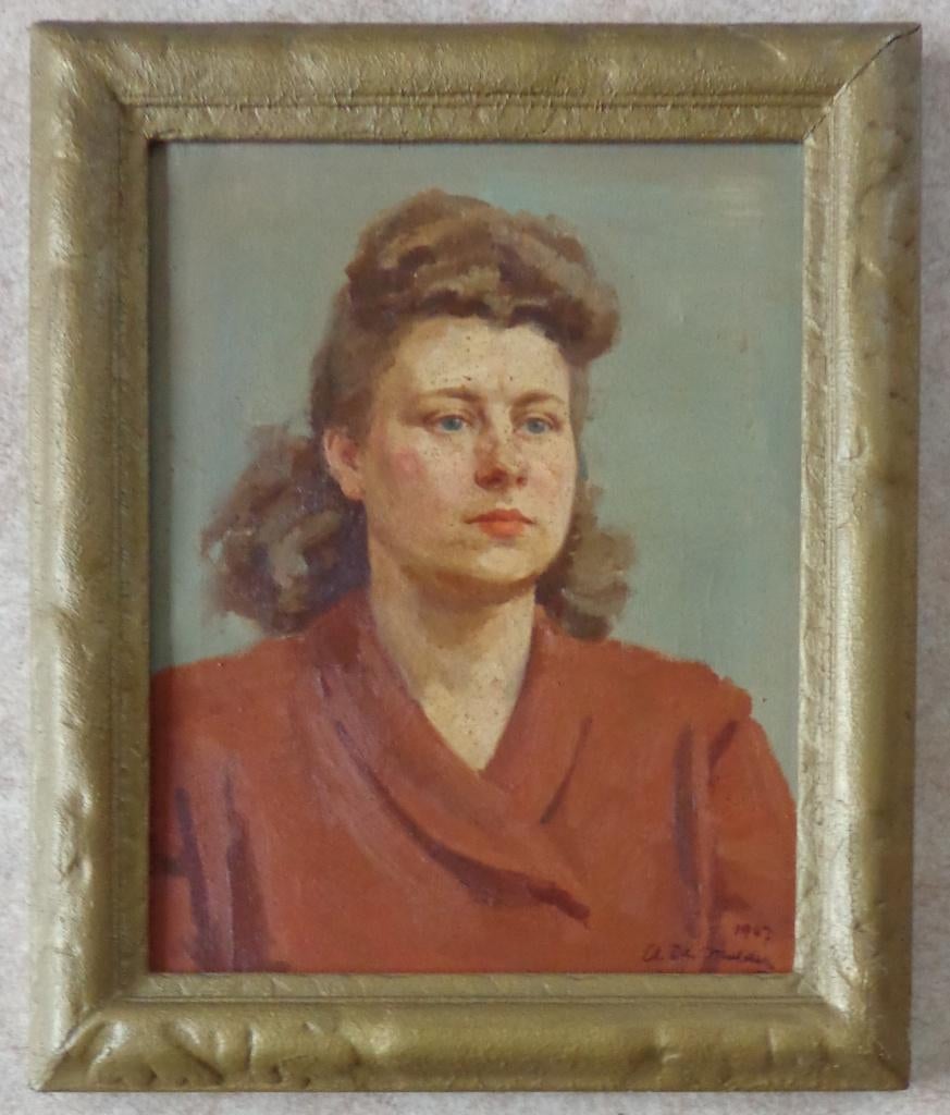 A. DE MULDER / DAMESPORTRET / OLIEVERF / 62x52cm KADER SIG, Enlèvement ou Envoi