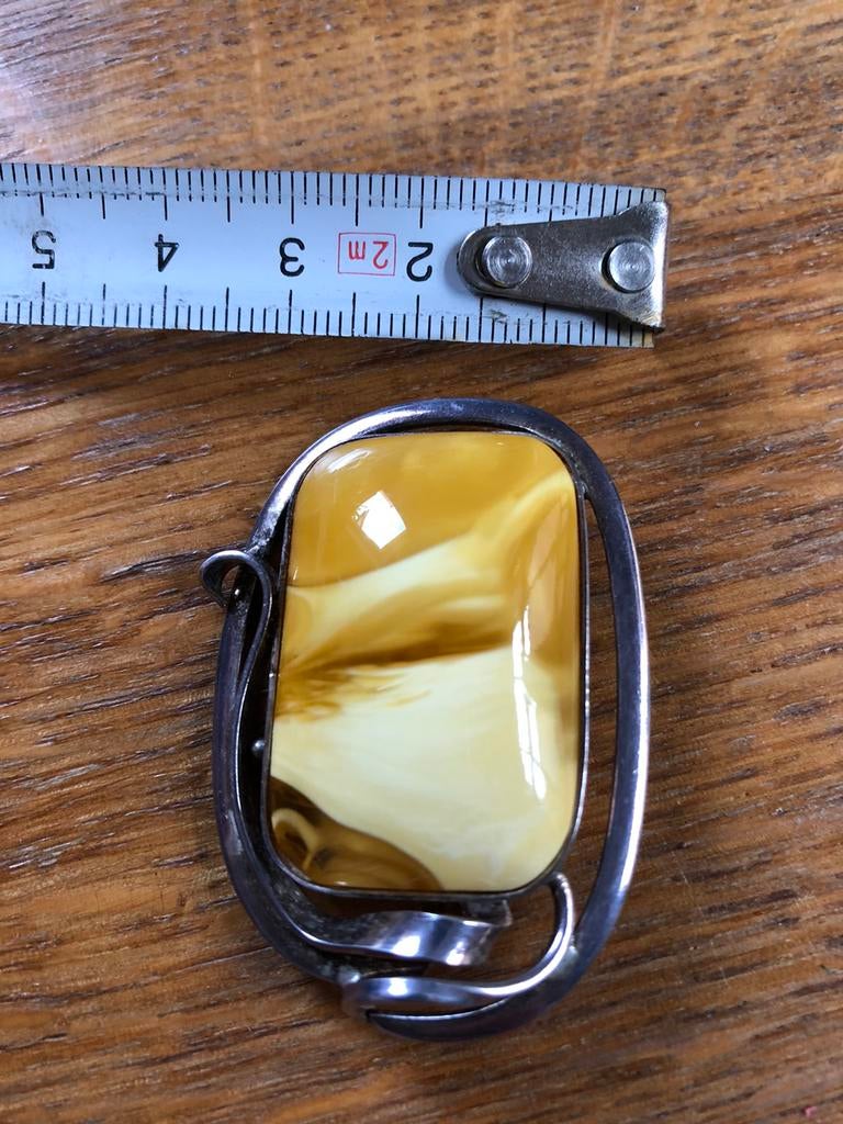 Prachtige art deco zilveren en gepolijste stenen broche, Zo goed als nieuw, Zilver, Zilver