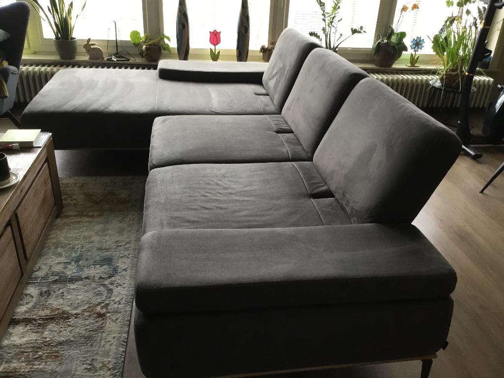 Hoekbank grijs microvezel stof, Huis en Inrichting, Zetels | Zetels, Ophalen, Gebruikt, Minder dan 75 cm, Hoekbank