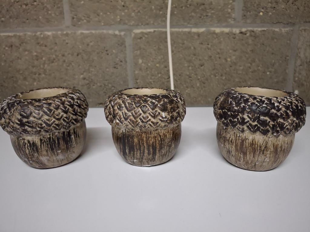3 theelichthouders eikels, Ophalen, Nieuw, Bruin, Kandelaar