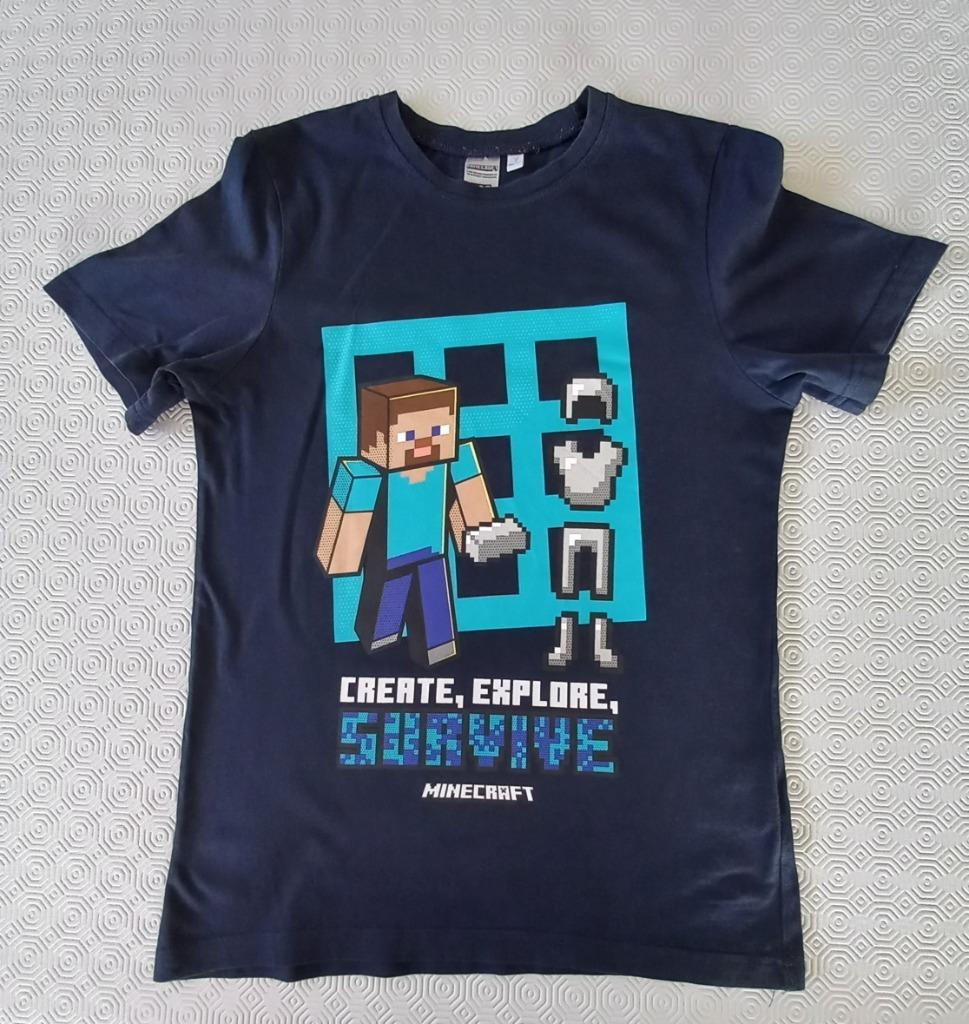 T-shirt donkerblauw, minecraft, maat 146-152, Kinderen en Baby's, Ophalen of Verzenden, Gebruikt, Jongen, Shirt of Longsleeve