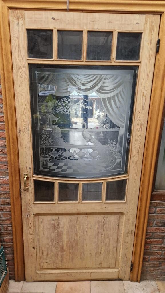 Ancienne porte avec verre gravé, Antiek en Kunst, Ophalen