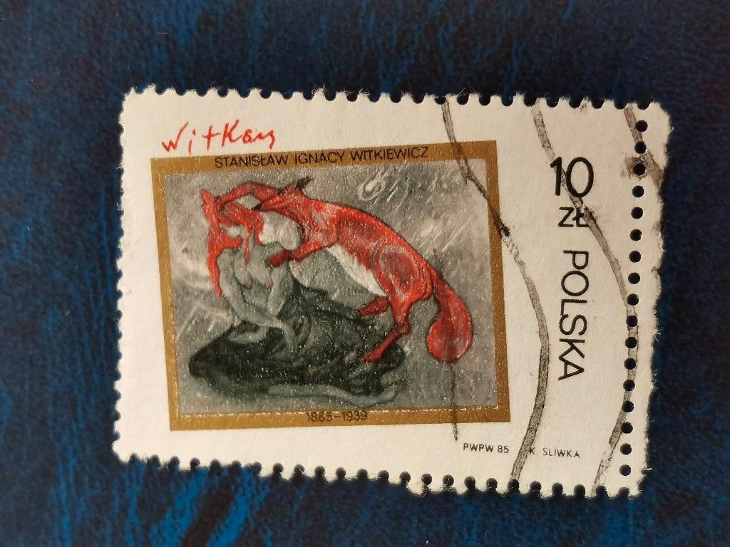 Pologne 1985 - art, peinture, Femme avec renard, Enlèvement ou Envoi, Pologne, Affranchi