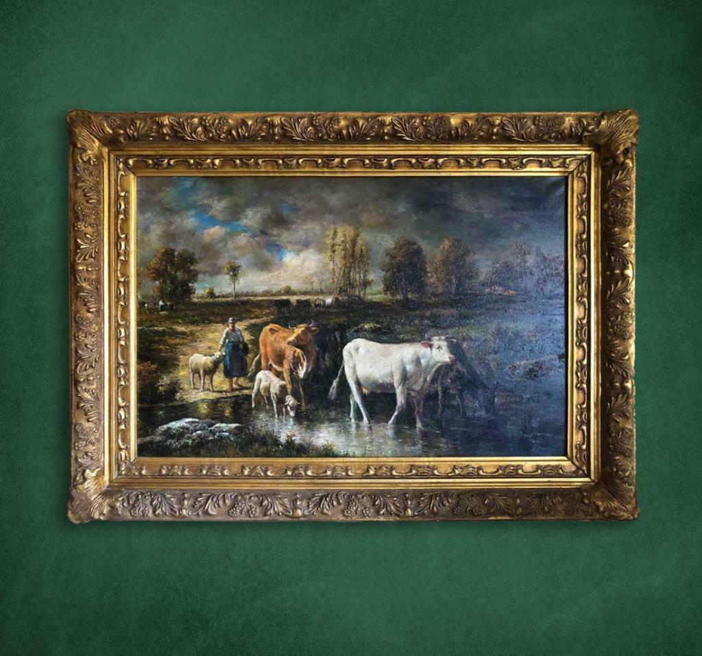 Olieverfschilderij J.L. Van Leemputte (1865) 115 cmX 84,5 cm, Antiek en Kunst, Ophalen of Verzenden