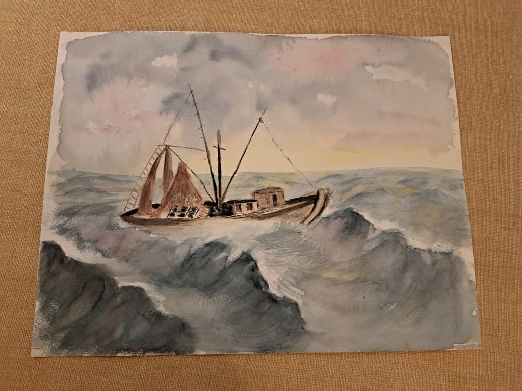 Aquarelle J.Paulhan, BATEAU, Enlèvement