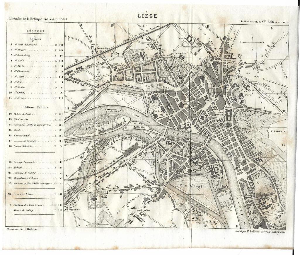1867 - Liège / plan de la ville, Antiek en Kunst, Kunst | Etsen en Gravures, Verzenden
