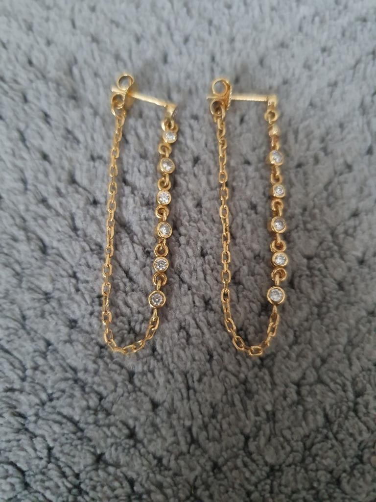 Nieuwe zilveren oorbellen 18k verguld, Neuf, Enlèvement ou Envoi, Or, Avec cristal