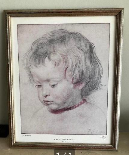 Litho van Rubens in prachtige kader met mat glas, Antiek en Kunst, Ophalen