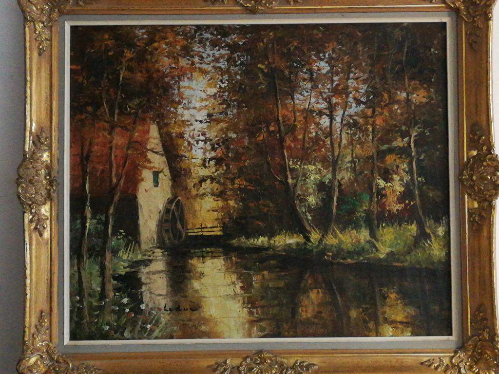 Gorgeous Landscape Oil on Canvas Framed Painting of a Stream, Antiek en Kunst, Ophalen