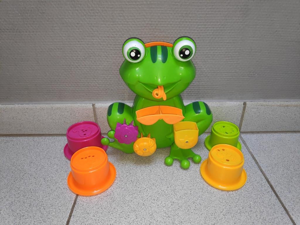 badspeelgoed kikker met watermolens + 4 potjes, Ophalen of Verzenden, Gebruikt
