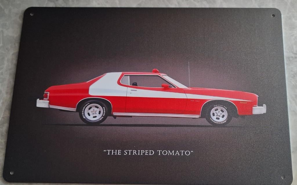 Metalen bord Starsky en Hutch Ford Gran Torino van 30 x 20 c, Ophalen of Verzenden