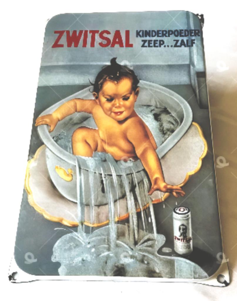 Zwitsal Emaille reclame bord kinderpoeder zeep zalf, Verzenden, Zo goed als nieuw, Reclamebord