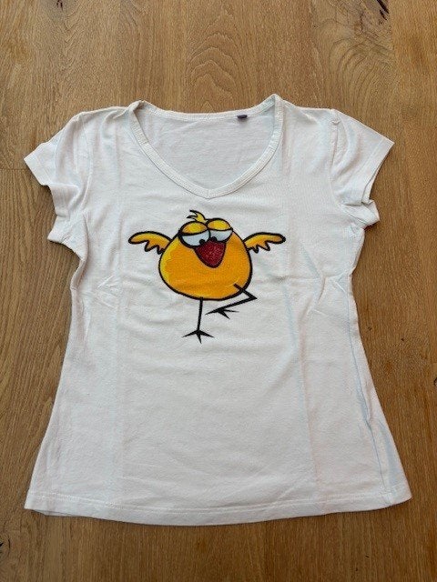 Grappige Tshirt met vogel – Maat S, Kleding | Dames, T-shirts, Gedragen, Maat 36 (S), Wit, Korte mouw, Ophalen of Verzenden