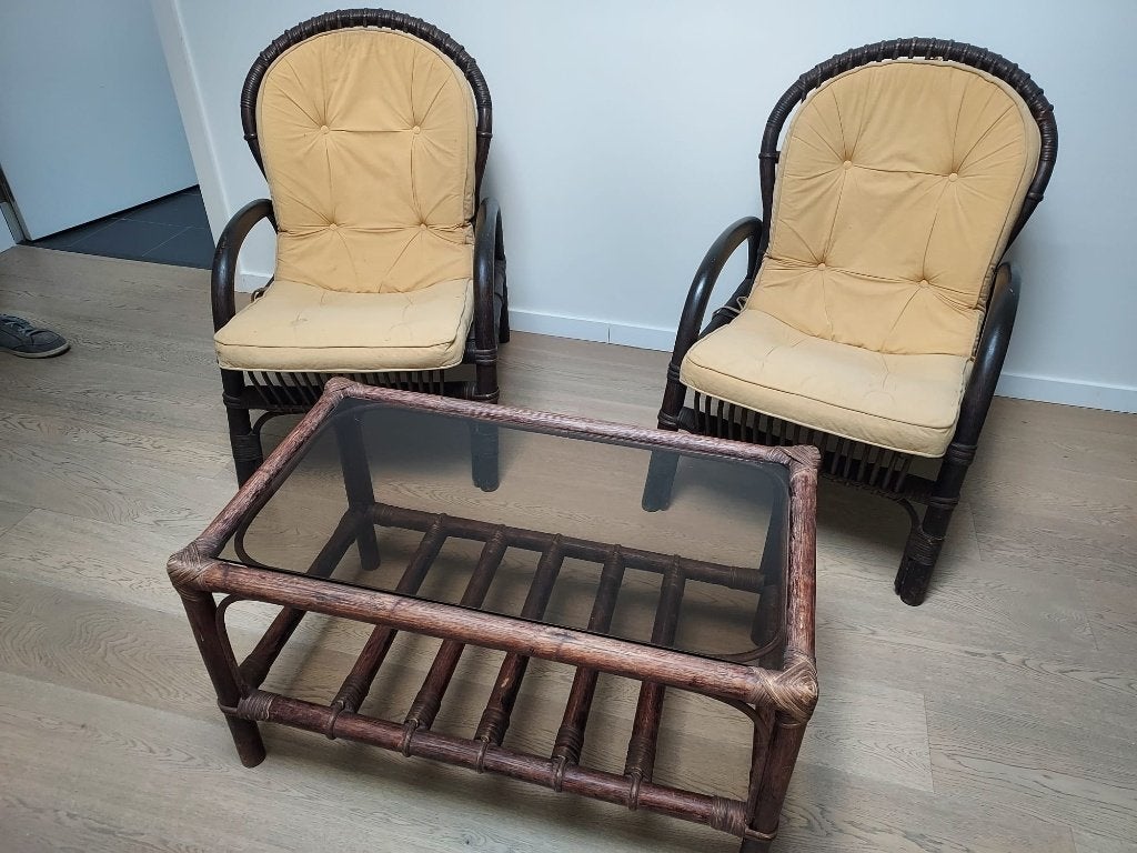 chaises et table en rotin vintage, Maison & Meubles, Osier ou Rotin, Autres couleurs, Vintage, Deux