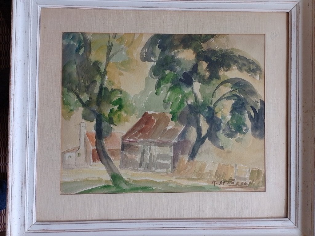 Karel de Posson  18889 - 1960  Aquarel  Landschap, Aquarelle, Paysage, Envoi, Signé