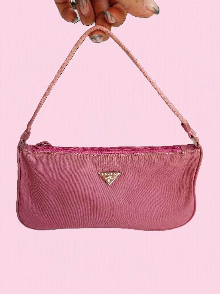 Pink vintage Prada tessuto pochette, Ophalen of Verzenden, Gebruikt, Roze, Handtas