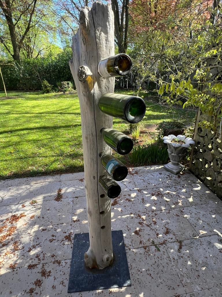 Handgemaakt Boomstam Wijnrek – Rustiek Drijfhout 185cm, Ophalen, Gebruikt, 5 tot 15 flessen, 75 cm of meer