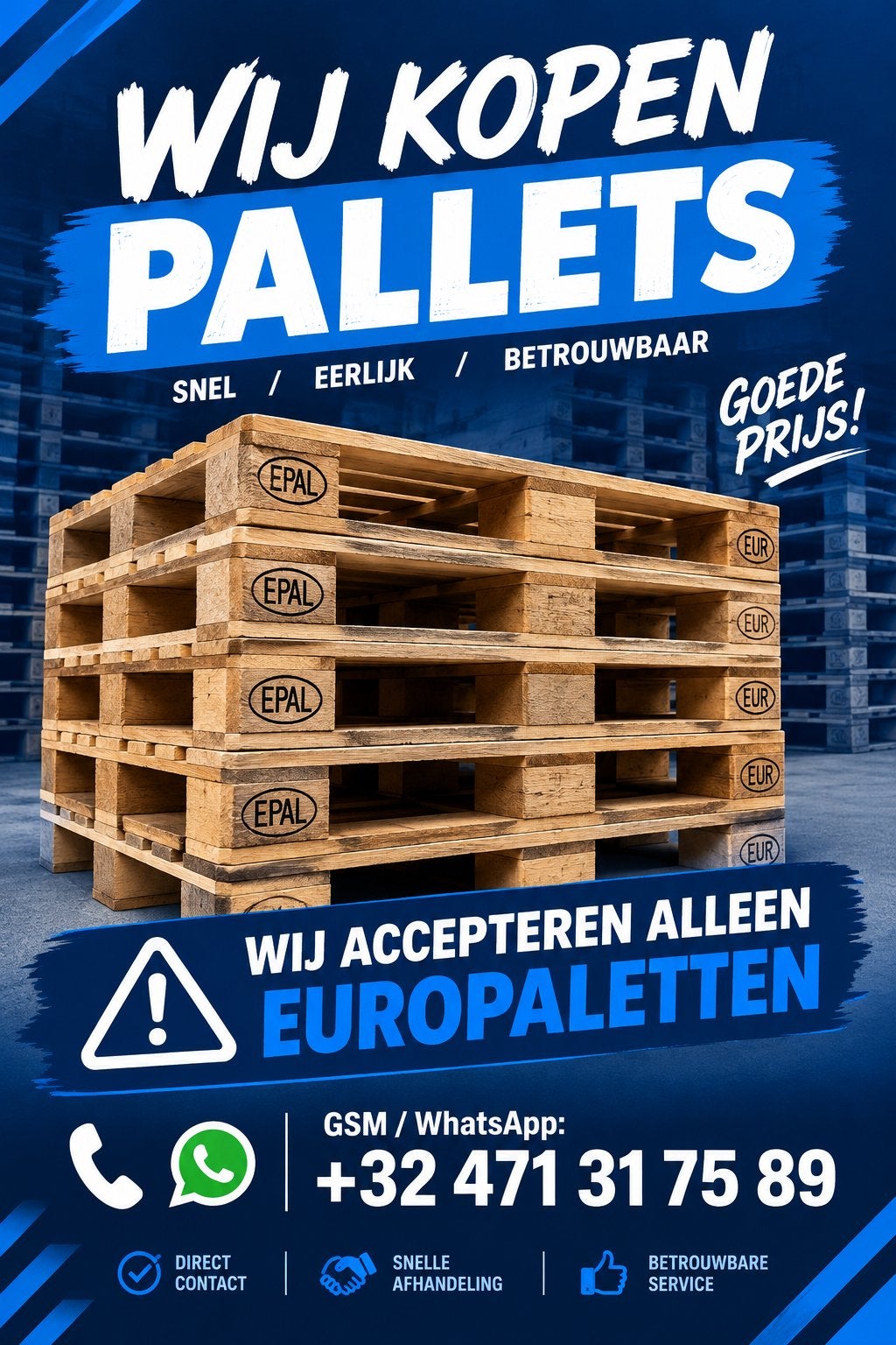 Europalettes recherchées - Nous achetons vos europalettes !, Enlèvement, Comme neuf