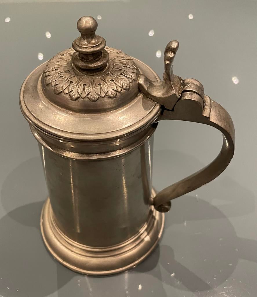 Tinnen pot/mok, met ponsen, Antiek en Kunst, Antiek | Tin, Ophalen of Verzenden