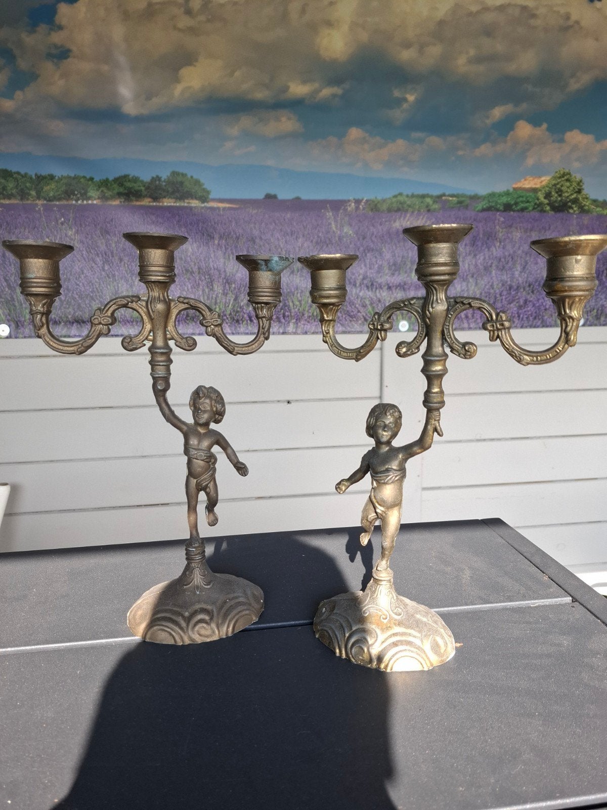 Antiek messing kandelaars,set van 2, Ophalen